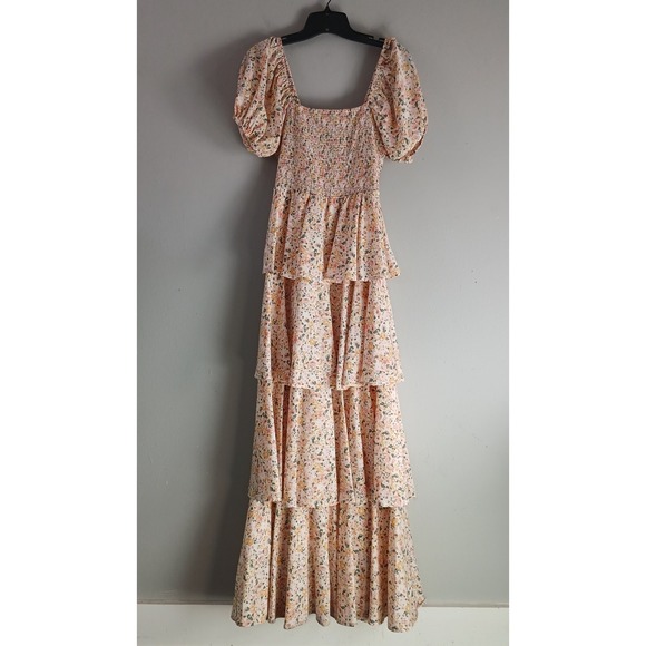 entro Dresses & Skirts - Entro Women's Size Small Tiered Maxi Dress Floral Stretch Puff Sleeve Lined Long